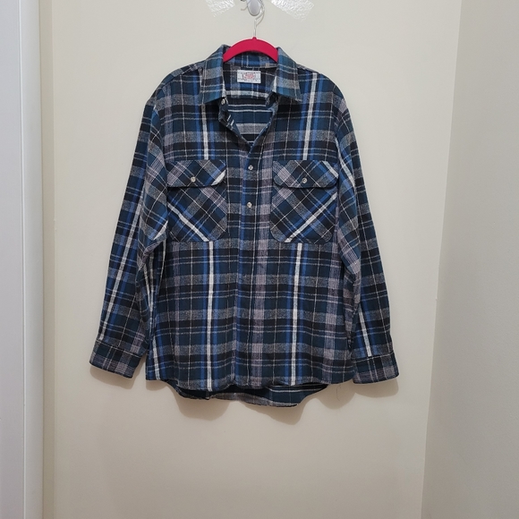 Vintage Private Property Shirt Mens Large Blue Plaid Flannel Heavyweight. - Picture 1 of 3